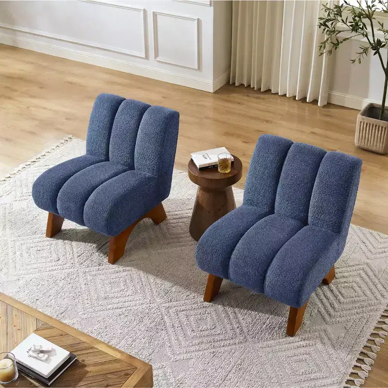 Art Leon Polar Fleece Fabric Upholstered Accent Slipper Chair with Rubber Wood Legs