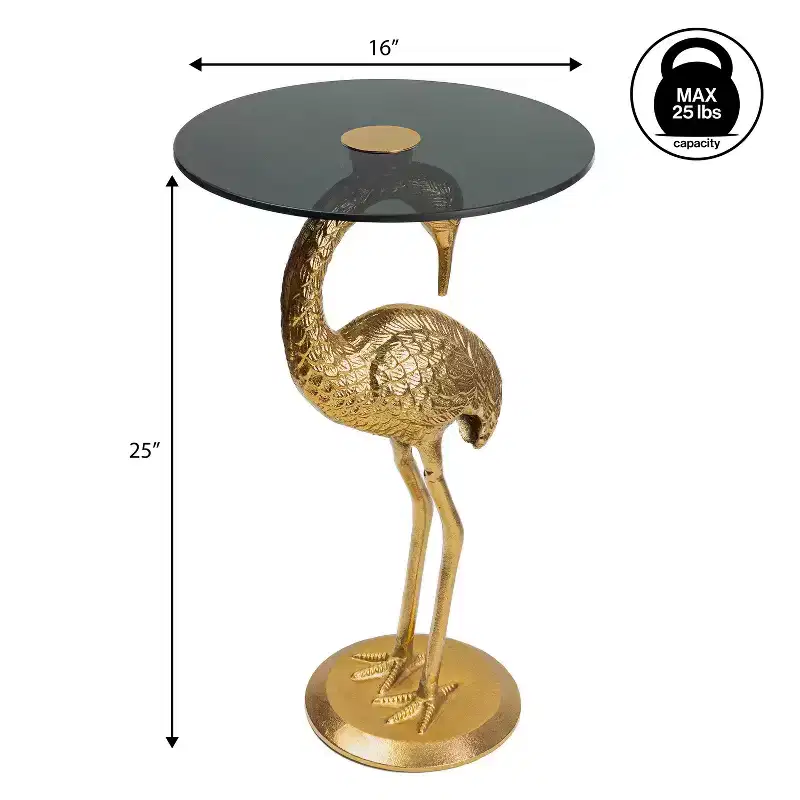 JONATHAN Y Blanche 25 Classic Mid-Century Glass Top Flamingo End Table