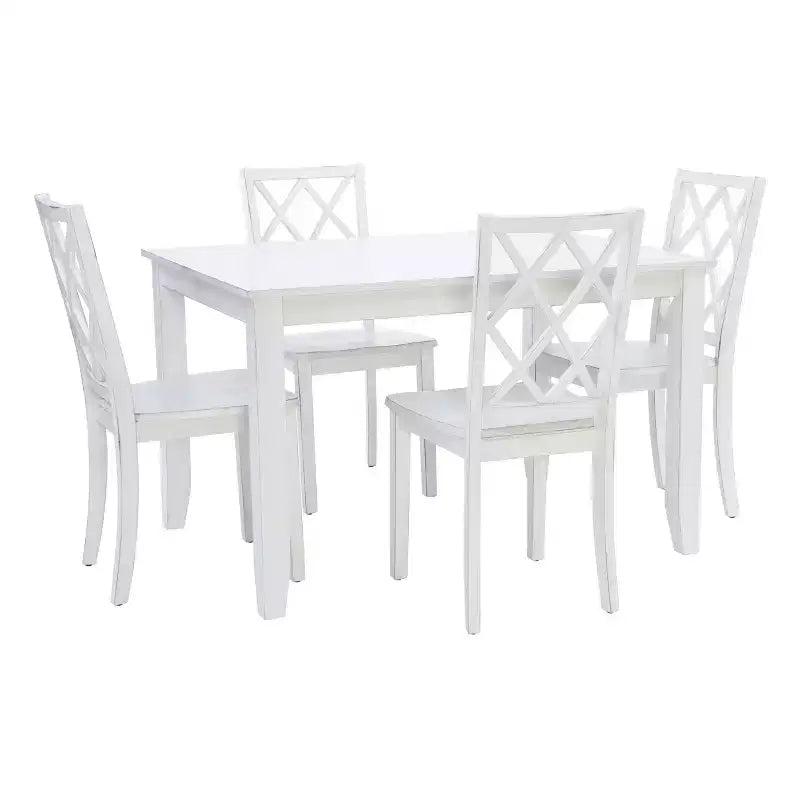 5pc Harleau Solid Wood Dining Set White - Powell: Rectangle Table, 4 Chairs, Nautical Style