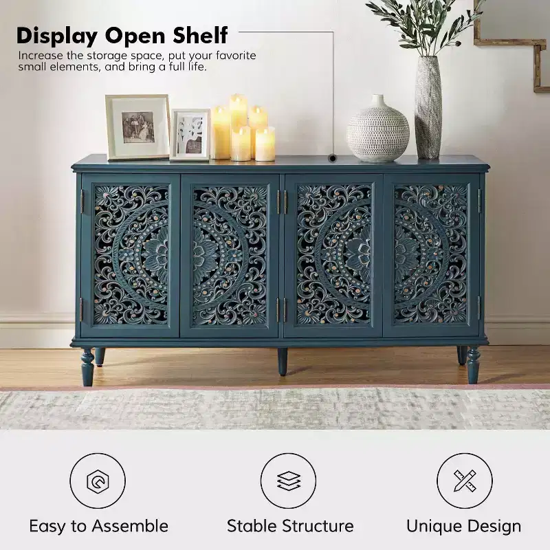 Emathides 63Wide Sideboard with Solid Wood Legs and Lighting |KARAT HOME