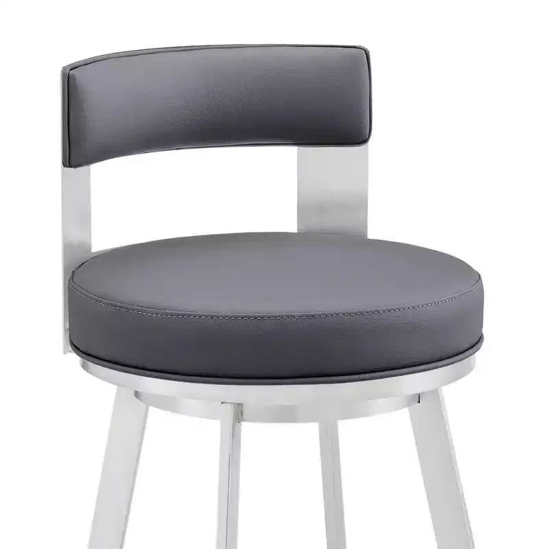 Armen Living 26" Flynn Metal with Faux Leather Swivel Counter Height Barstool Silver/Gray