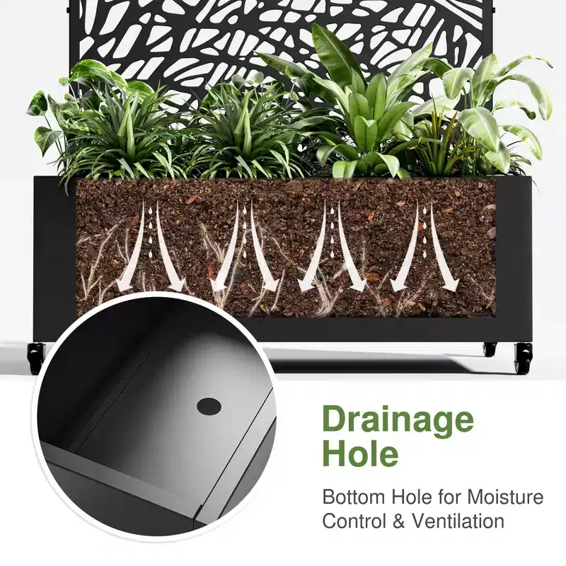 MAYEERTY 72x47 Black Arched Iron Planter Box with Trellis, 3 Piece Set Decorative Garden Screen for Patio and Balcony