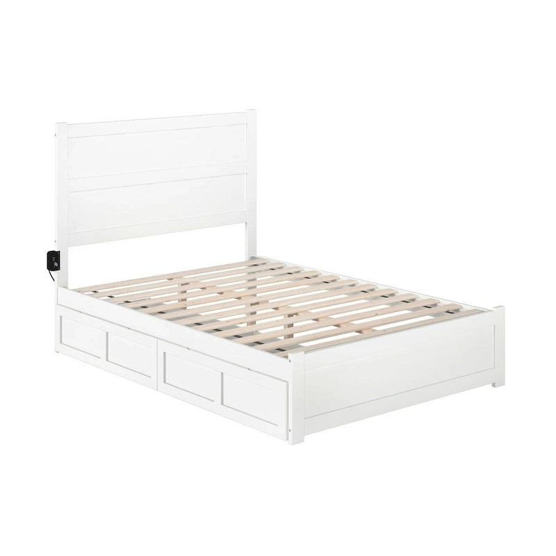 Full Platform Bed with Footboard, 2 Storage Drawers & Charging Station