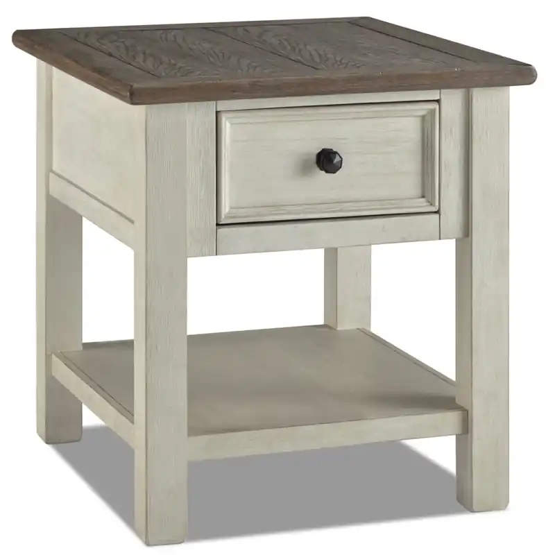 24 Rustic End Table with Storage and Shelf - Two Tone Wood