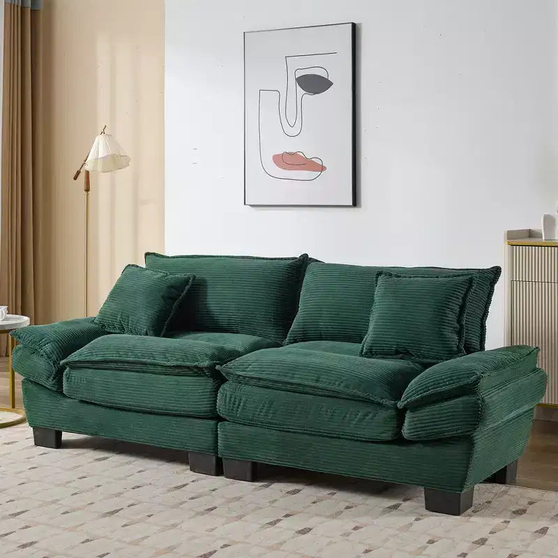 Loveseat Corduroy Sleeper Couch Sofa with Pillows Upholstered for Bedroom Living Room Office Green