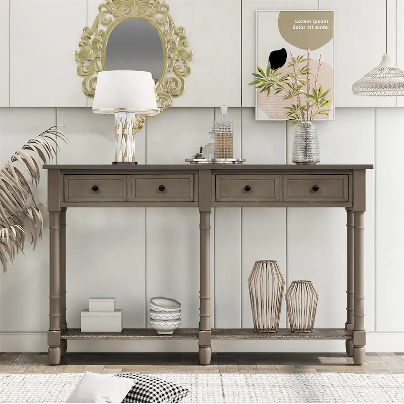 2-Drawer Console Table with Bottom Shelf