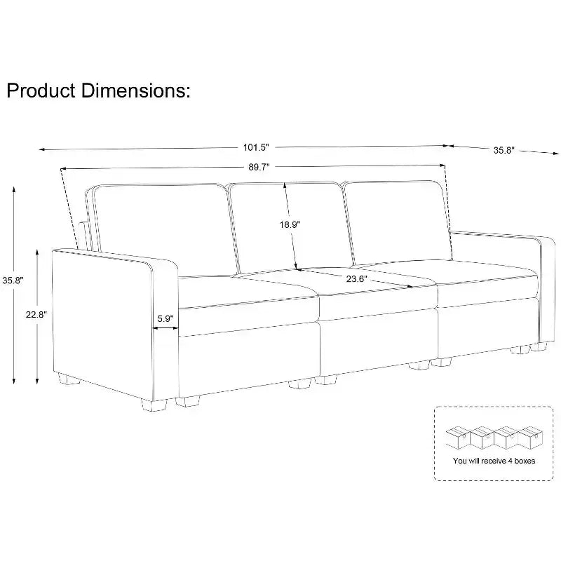 Belffin 3-Seater Chenille Cloud Sectional - Modular Sofa with Storage Ottoman & Extra Deep Seating