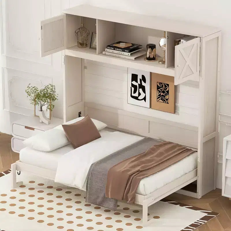 Queen Murphy Bed Cabinet Bed, Queen Size Murphy Bed with Storage Cabinets, Wood Queen Wall Bed Chest Murphy Bed Frame