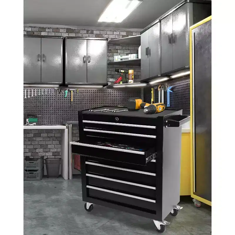 Black 7-Drawer Rolling Tool Chest C Detachable Locking Tool Cabinet Cart with Wheels for Garage/Workshop/Warehouse Storage (High Capacity)