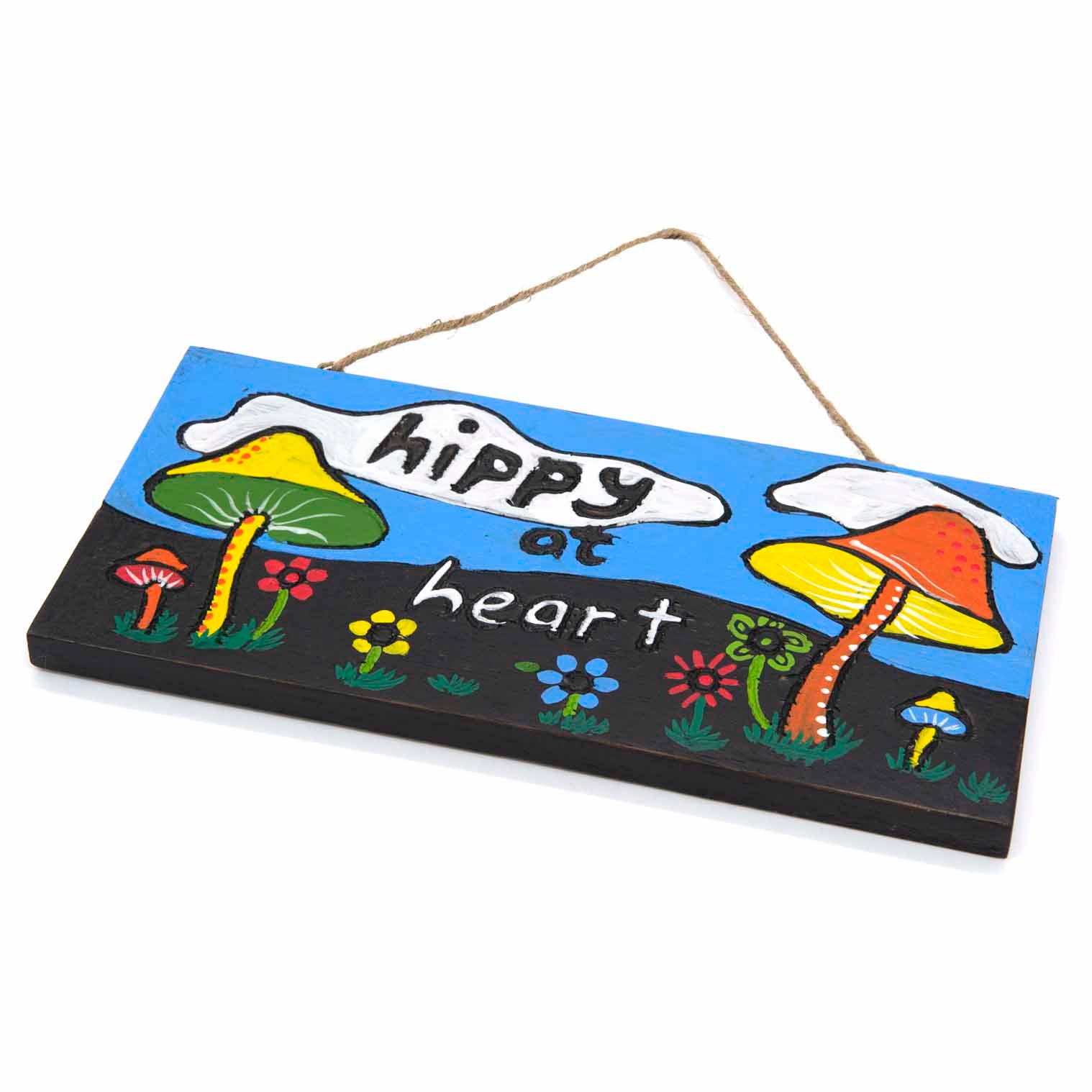 Hippy at Heart, Hand-Painted Mushroom Wood Hanging Plaque