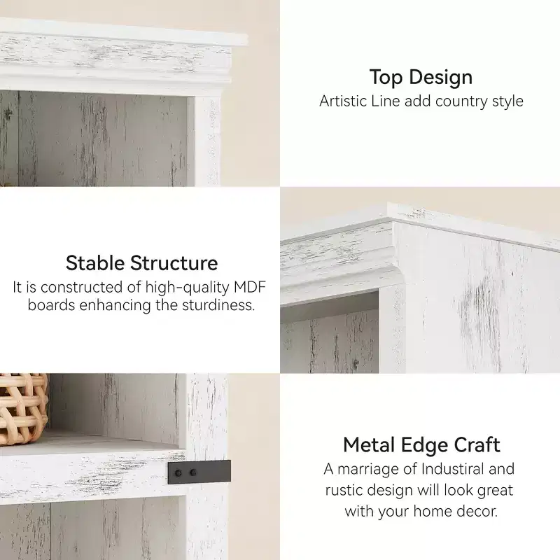 5-Tier Wooden Bookcase, Farmhouse Storage Book Shelf with Display Shelves, Tall Book Case