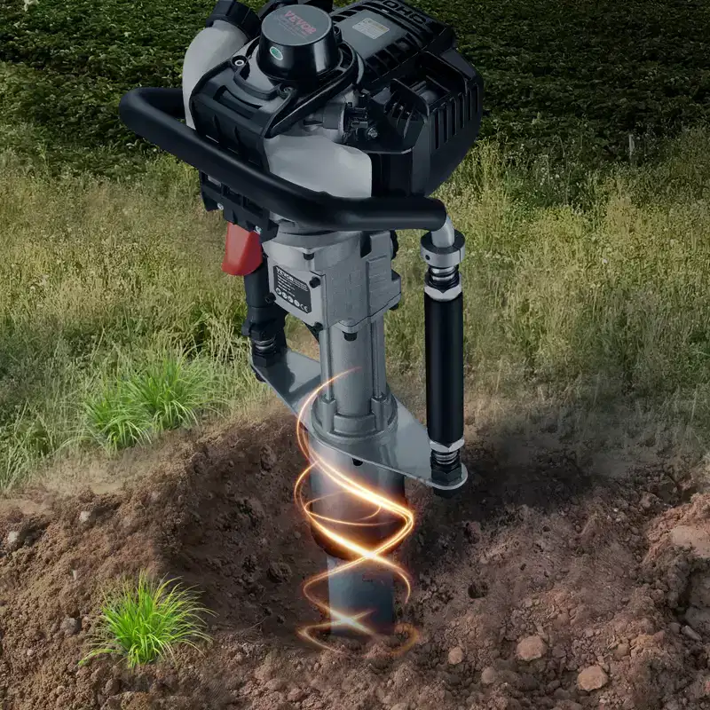 VEVOR 37.77cc Gas-Powered T Post Driver, 4-Stroke Engine Gasoline Fence Piling Pounder, with 3 Post Driving Head(45/55/88 mm) , Silver