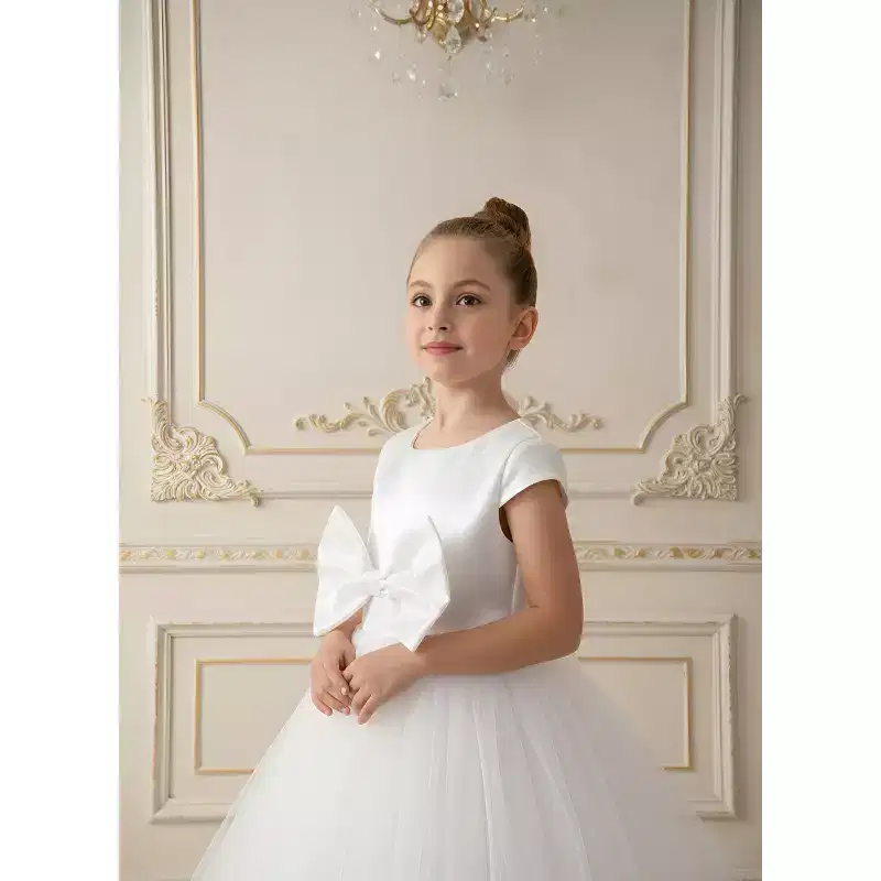 2Bunnies Girls' 3T-9yr Toddler Satin A-Line Bow Tulle Flower Girl Dress