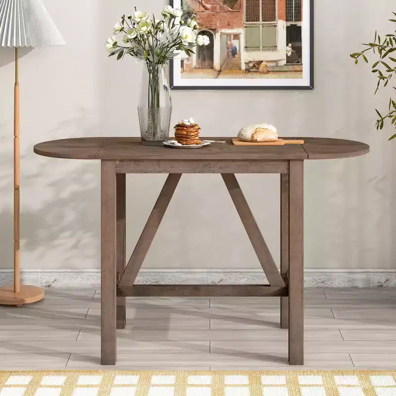 Whisen 3-Piece Wood Counter Height Drop Leaf Dining Table Set with 2 Upholstered Dining Chairs