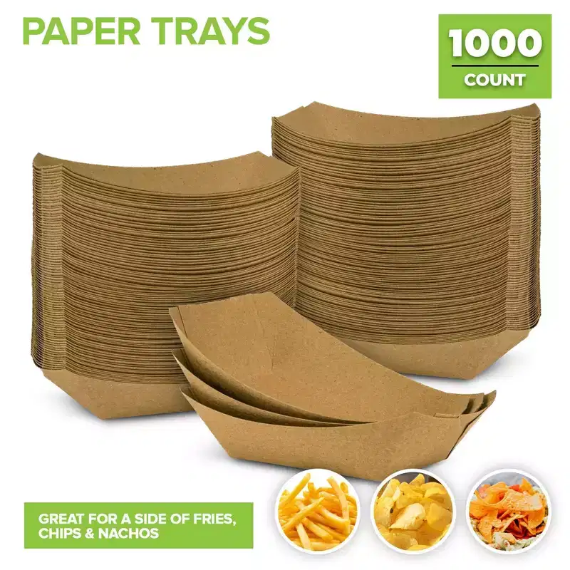 Stock Your Home 1000 Pack Small Disposable Brown Kraft Paper Food Trays 0.5 lb Concession Serving Boats for Snacks Taco Bar Seafood Nachos