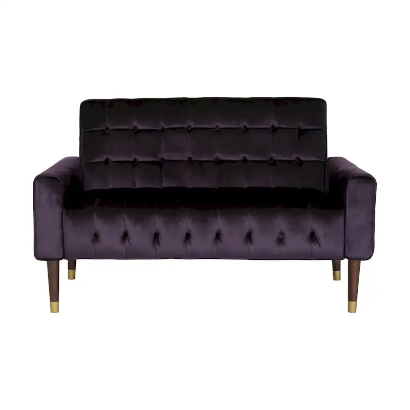 Mid-Century Modern Tufted Velvet Loveseat with Gold Tapered Legs