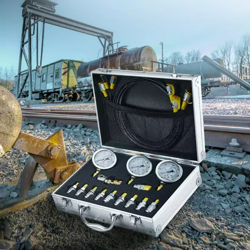 VEVOR Hydraulic Pressure Test Kit, 250/400/600bar, 3 Gauges 11 Test Couplings 3 Test Hoses, Excavator Hydraulic Test Gauge Set, Silver
