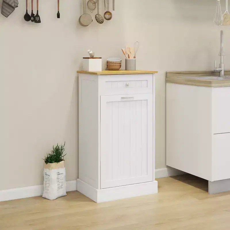 AndMakers 19.68 in. W x 13.77 in. D x 35.62 in. H Ready to Assemble Trash Can Kitchen Cabinet