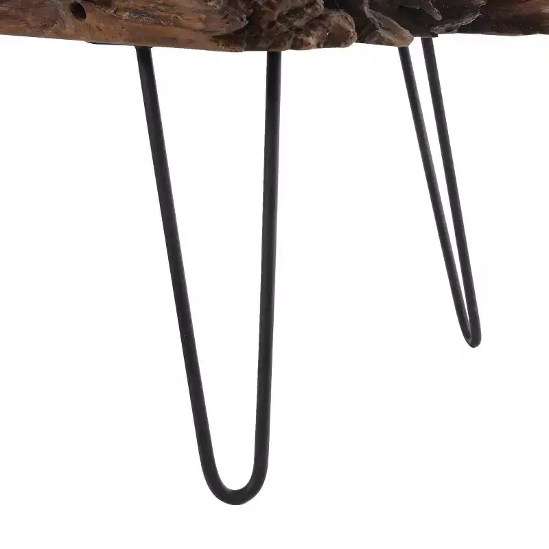 Olivia & May Teak Wood Handmade Live Edge Coffee Table with Black Metal Hairpin Legs Brown