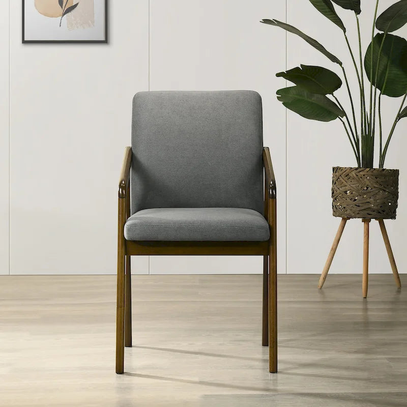 Simple Rustic Upholstered Dining Chair with Wooden Armrests