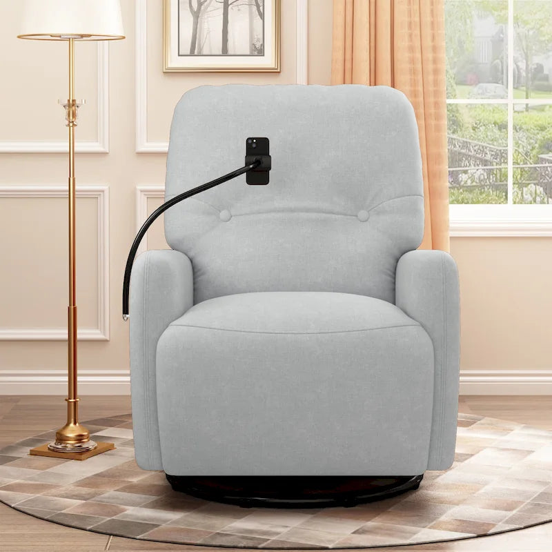 270-Degree Swivel Electric Recliner with Phone Holder and Rocking Motion