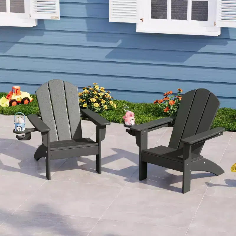 WestinTrends Malibu Kids Outdoor HDPE Plastic Adirondack Patio Chairs with Cup Holders (Set of 2)