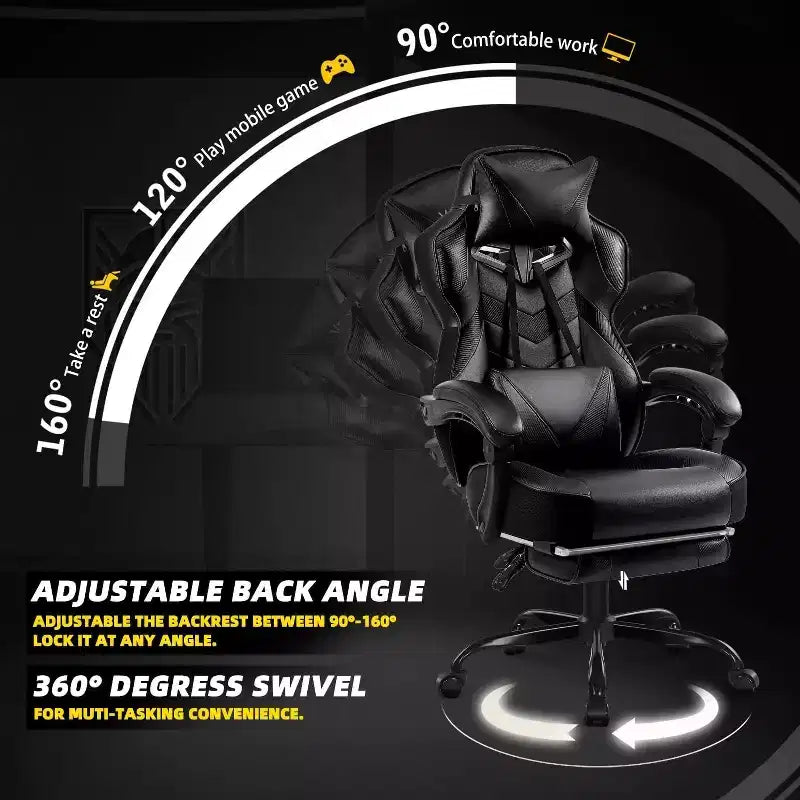Luxury Gaming Chair High Back Office Chair with Footrest Massage Lumbar Support Reclining Computer Chair