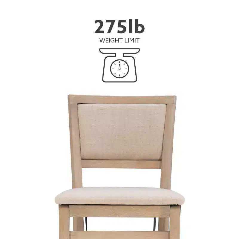 Keira Padded Back Solid Wood and Upholstered Seat Folding Barstool Gray Wash - Linon