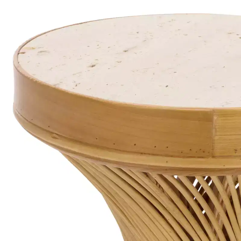 Wood & Marble Accent Table – Natural Finish