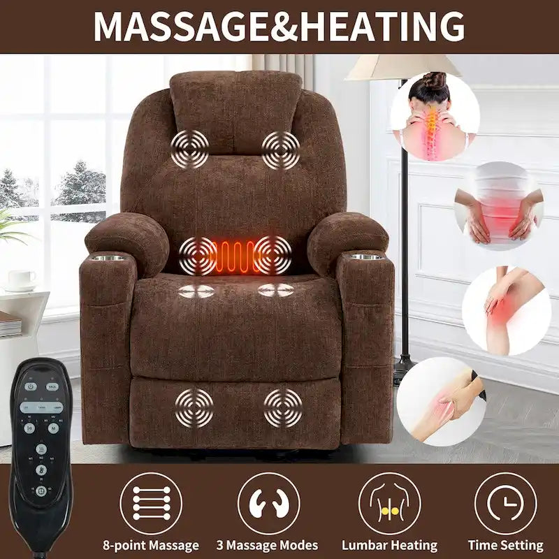 Power Lift Recliner | 8-Point Massage | Lumbar Heat | Dual USB | Steel Cup Holders | Blue