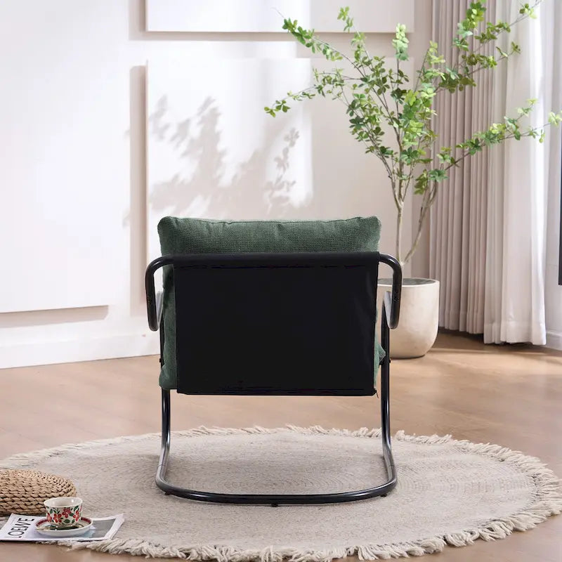 Modern Curved Accent Chair with Linen Upholstery Metal Frame Cushions