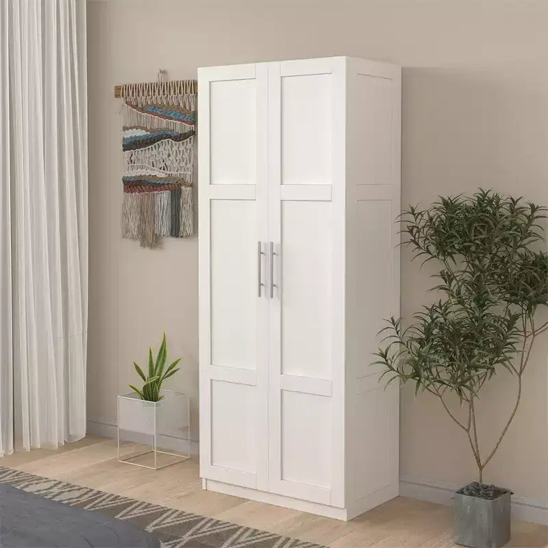 Tall Wardrobe Closet2 Doors, Contemporary Storage Cabinet with Shelves, Freestanding Wardrobe Closet & Cabinet for Bedroom