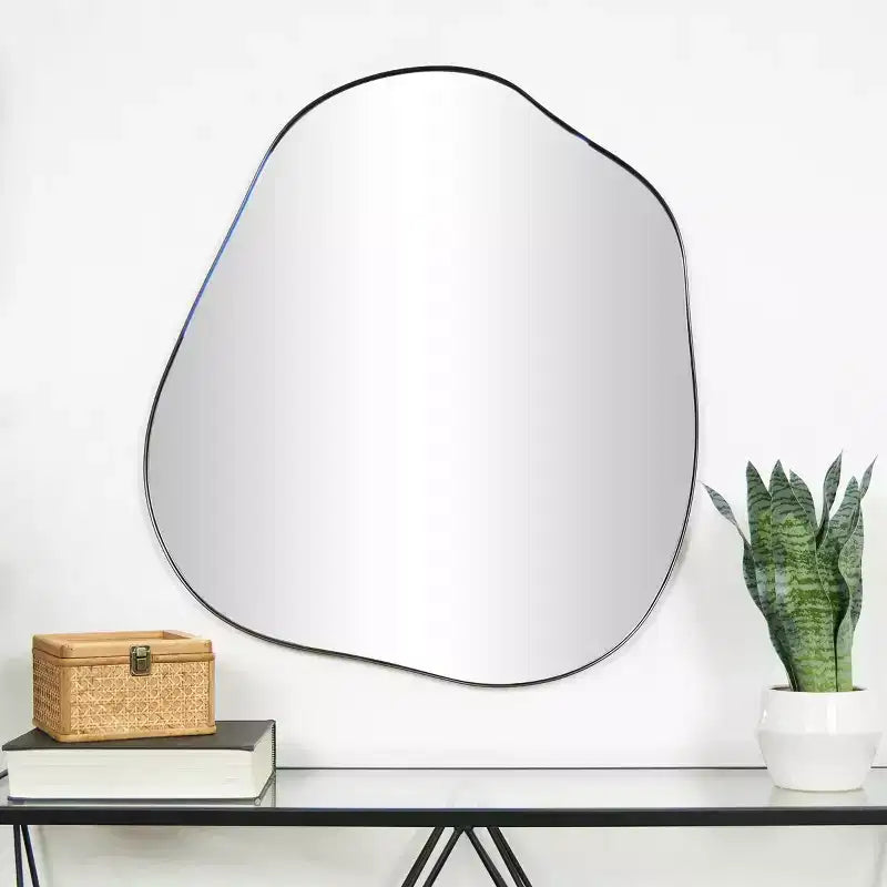 CosmoLiving by Cosmopolitan 28"x31" Metal Abstract Wavy Wall Mirror Black: Oval, No Assembly, Indoor Use, Wall Mount
