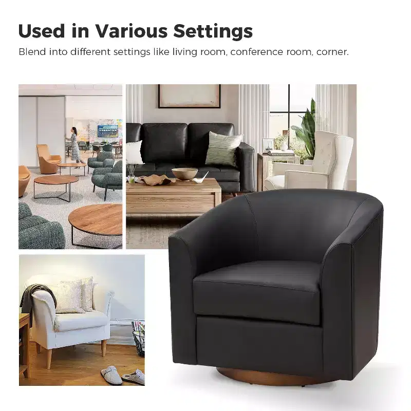 Set of 2 Jessie 30.5 Wide Modern Swivel Barrel Faux Leather Chair with Solid Wood Base|ART OF LIVING DESIGNS
