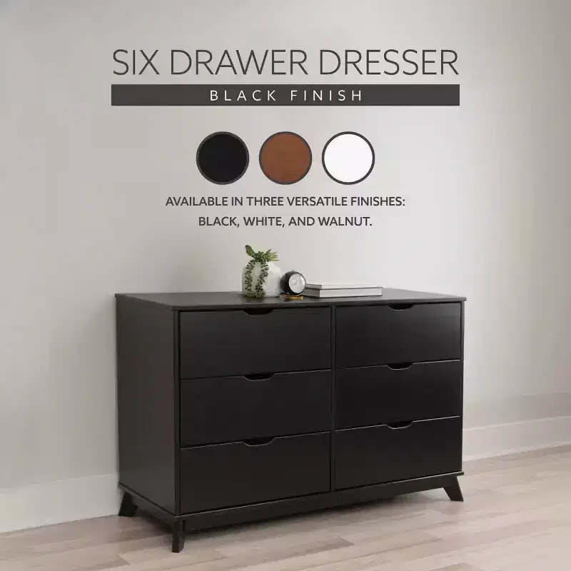 Pensy Solid Wood Mid-Century Modern 6 Drawer Dresser - Powell