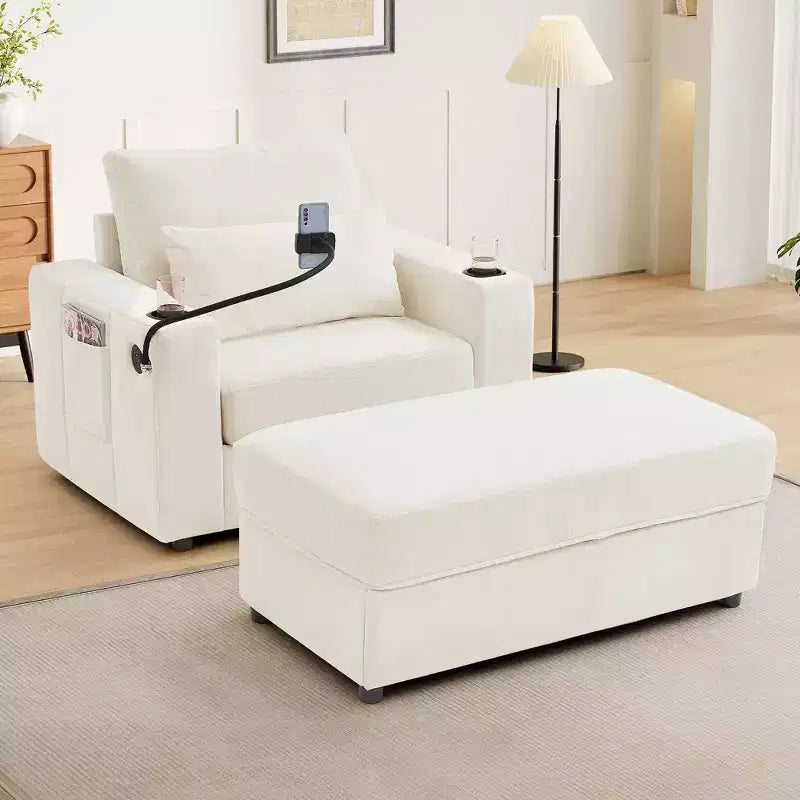 Chaise Lounge Sleeper Sofa Bed with Movable Storage Ottoman, Deep Seat