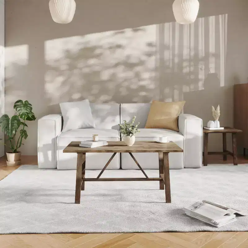 Flash Furniture Eli Solid Wood Farmhouse Coffee Table, Trestle Style Accent Table