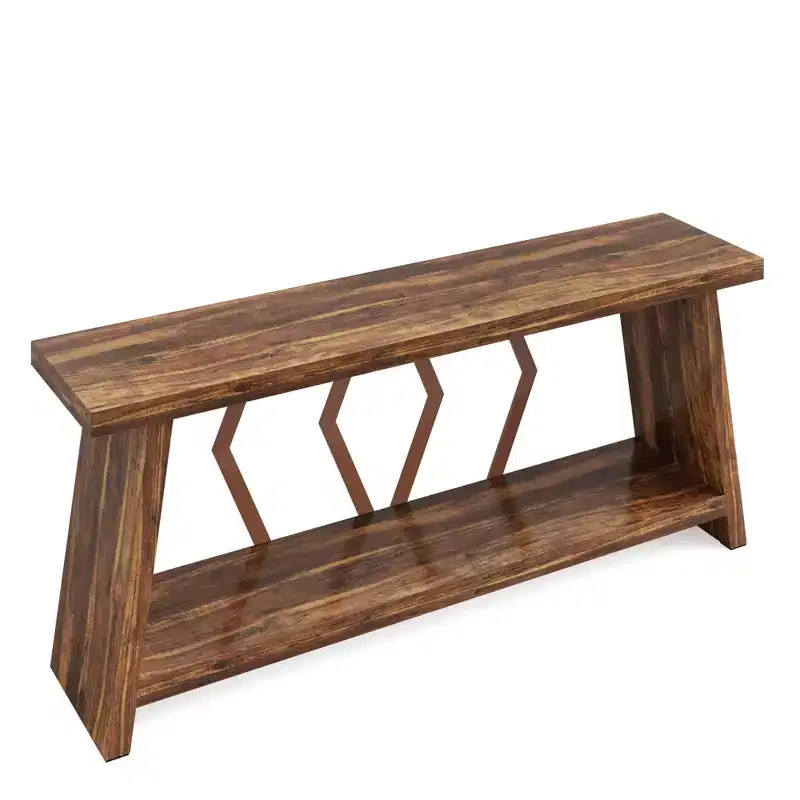 MAYEERTY 70.86 Extra Long 2-Tier Console Table, Rustic Sofa Table with Metal Frame