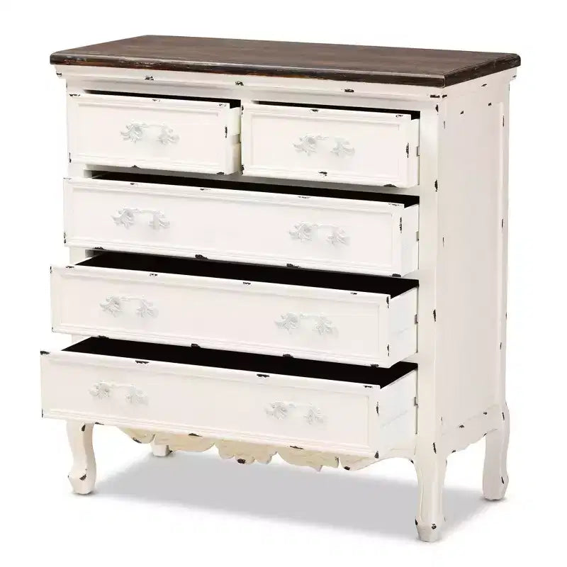 Levron Two-Tone Wood 5 Drawer Storage Cabinet Walnut Brown/White - Baxton Studio