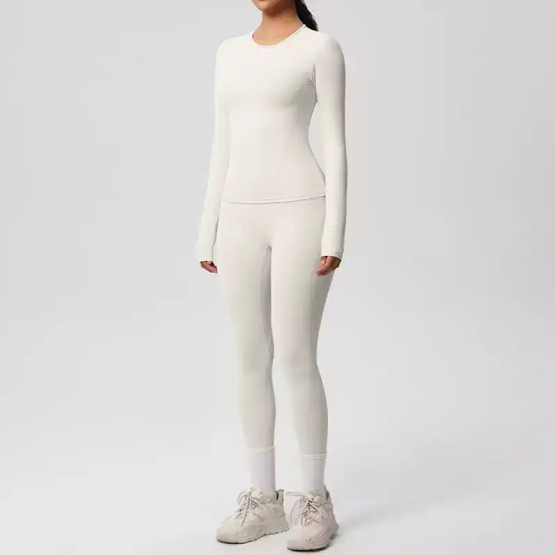 Anna-Kaci Active Women's Long Sleeve Crew Neck Top and High Waist Leggings Set with Slim Fit Design