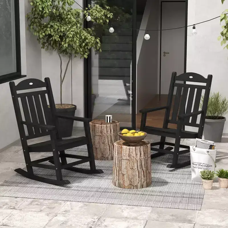 2PCs Outdoor Rocking Chair with Armrests, Fade-Resistant Waterproof HDPE for Indoor & Outdoor