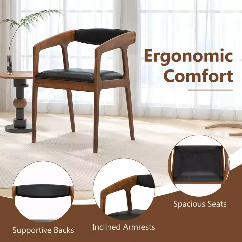Costway Set of 2 Accent Chairs PU Leather Upholstered Armchairs w/ Cozy Backrest