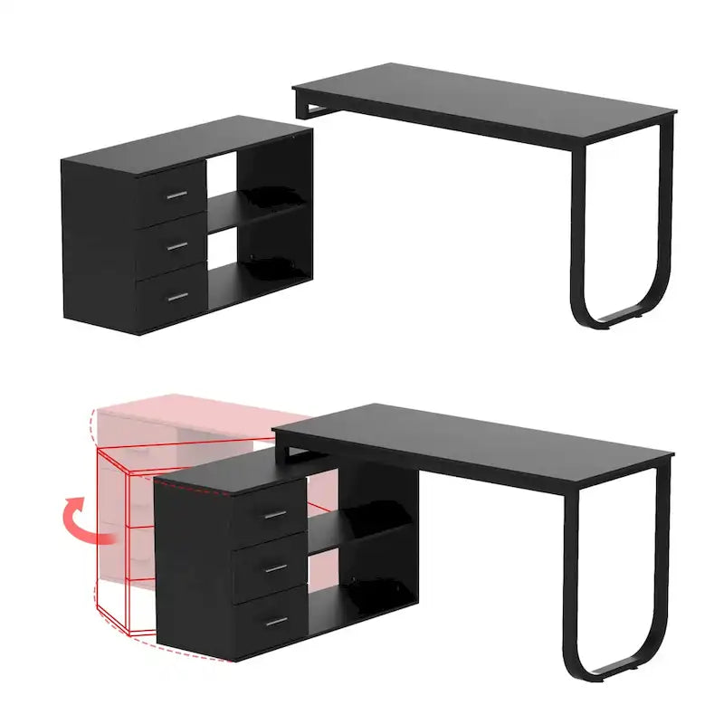 55-inch L Shaped Office Computer Desk with Drawers