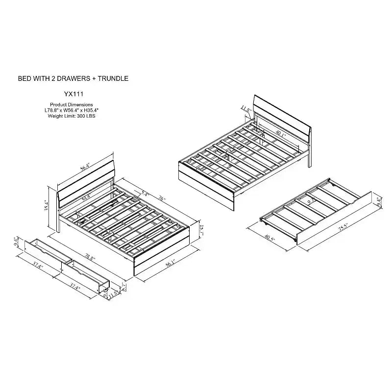 Bellemave Full Platform Bed with Drawers,Solid Wood Platform Bed Frame with Headboard and Footboard for Bedroom