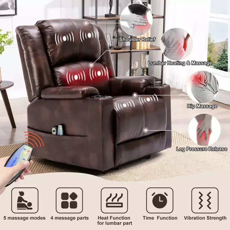 COMHOMA Massage Recliner Chair PU Leather Sofa Power Lift Chair Brown