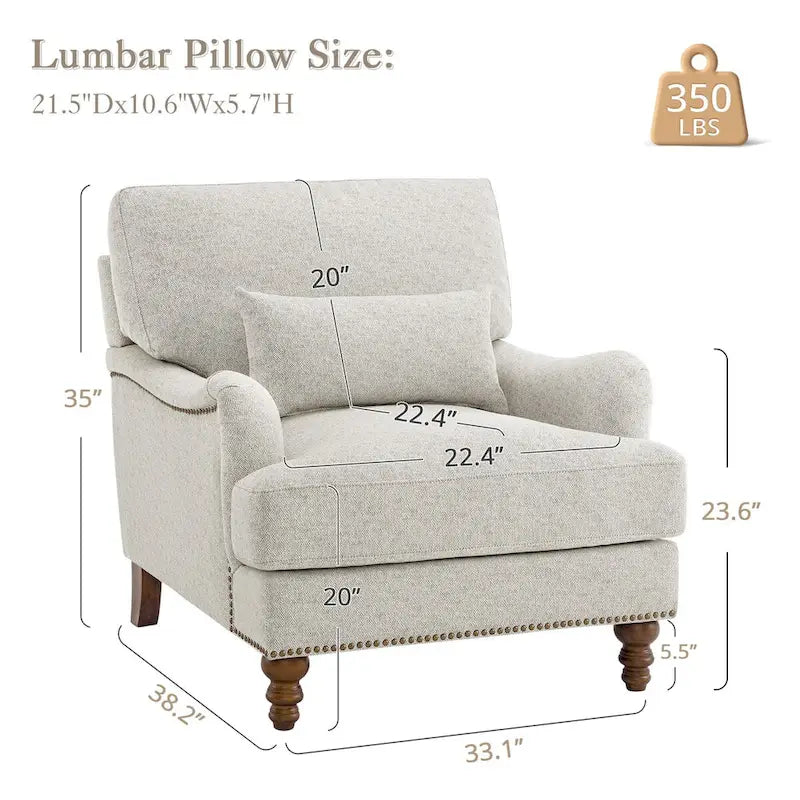 Modern Arm Accent Chair Upholstered with Solid Wood Frame and Lumbar Pillow
