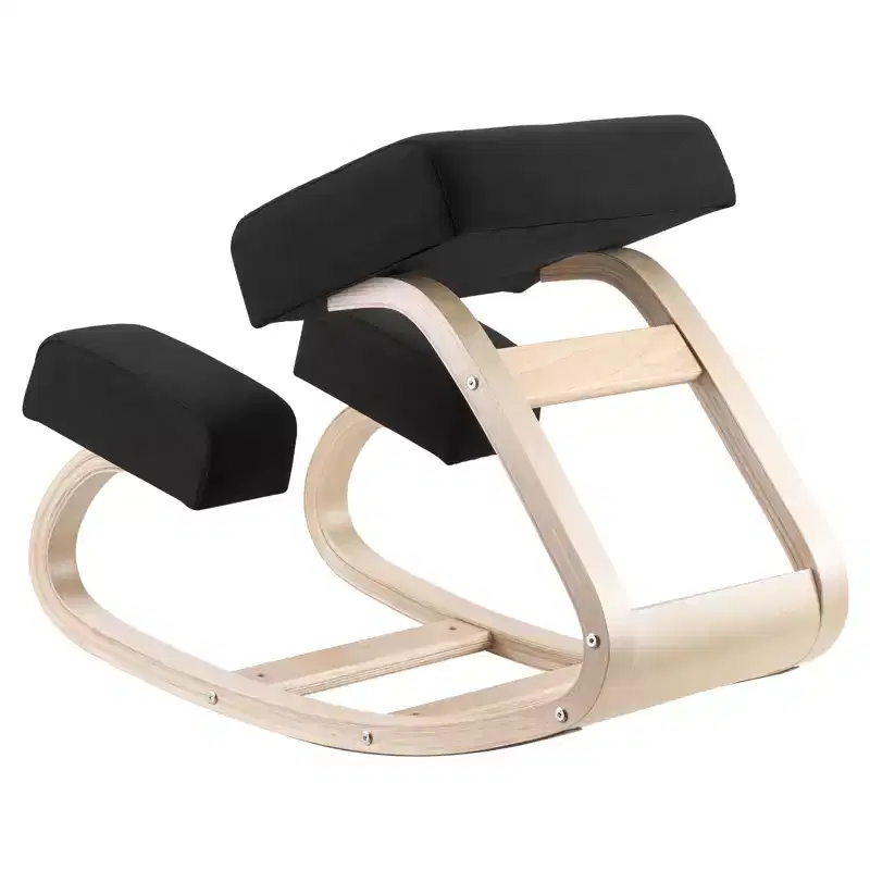 Ergonomic Kneeling Chair, Wooden Posture Knee Chair with Thick Foam Cushions and Solid Wood Frame, Adjustable Height, Black
