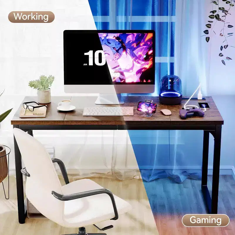Dyonery Computer Desk with Power Outlets, 1.2 Inch Extra-Thick Home Office Desktop,Gaming Writing Work for Home Office