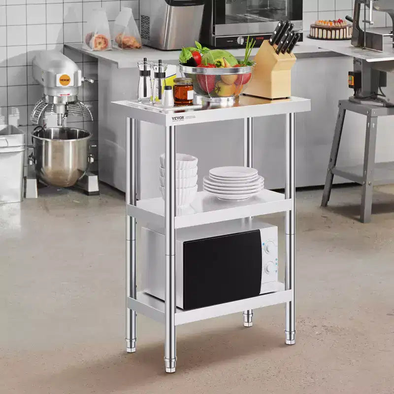 VEVOR Stainless Steel Food Prep Table, 14 x 24 x 34 Inch Commercial Kitchen Worktable, with 2 Adjustable Undershelf, Heavy Duty Prep Table