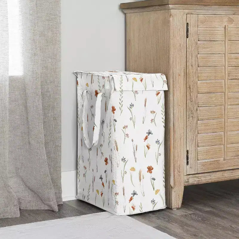 Sweet Jojo Designs Girl Foldable Laundry Hamper with Handles Watercolor Floral Garden Multicolor